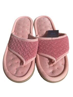 Isotoner Womens Memory Foam Slide Slippers Size M 7.5-8 Pink Iced Strawberry